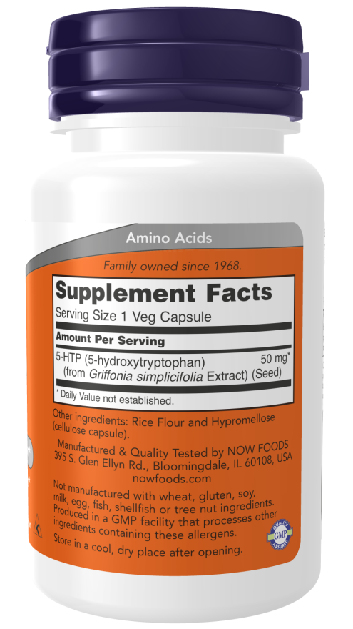 NOW Foods 5-HTP, 50mg - 90 vcaps - Health and Wellbeing at MySupplementShop by NOW Foods