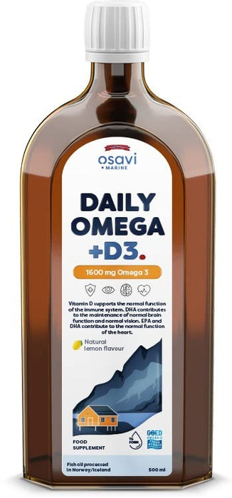 Osavi Daily Omega + D3, 1600mg Omega 3 (Natural Lemon) - 500 ml. | High-Quality Omega-3 | MySupplementShop.co.uk
