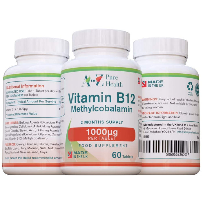 A to Z Pure Health Vitamin B12 Methylcobalamin 60 Tablets