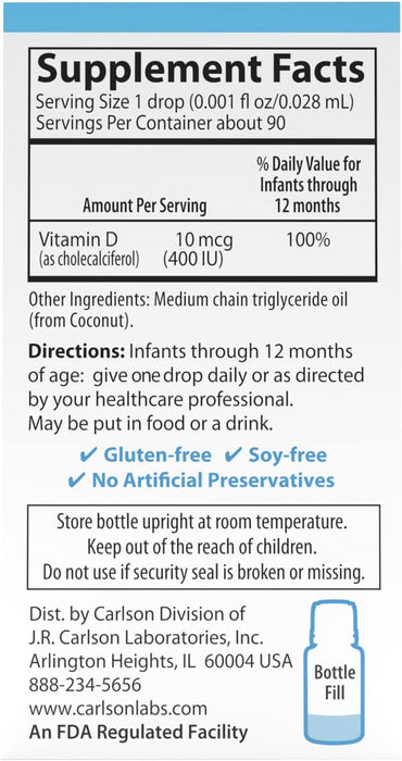 Carlson Labs Baby's Super Daily D3, 400 IU - 2.54ml 90 Drops