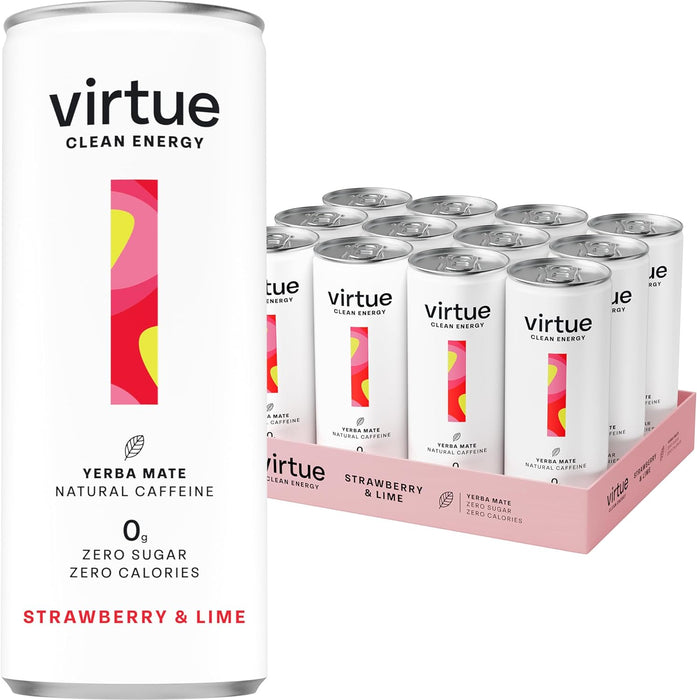 Virtue Yerba Mate - Natural Energy Drink - 12 x 250ml - Strawberry and Lime - Health Foods at MySupplementShop by Virtue