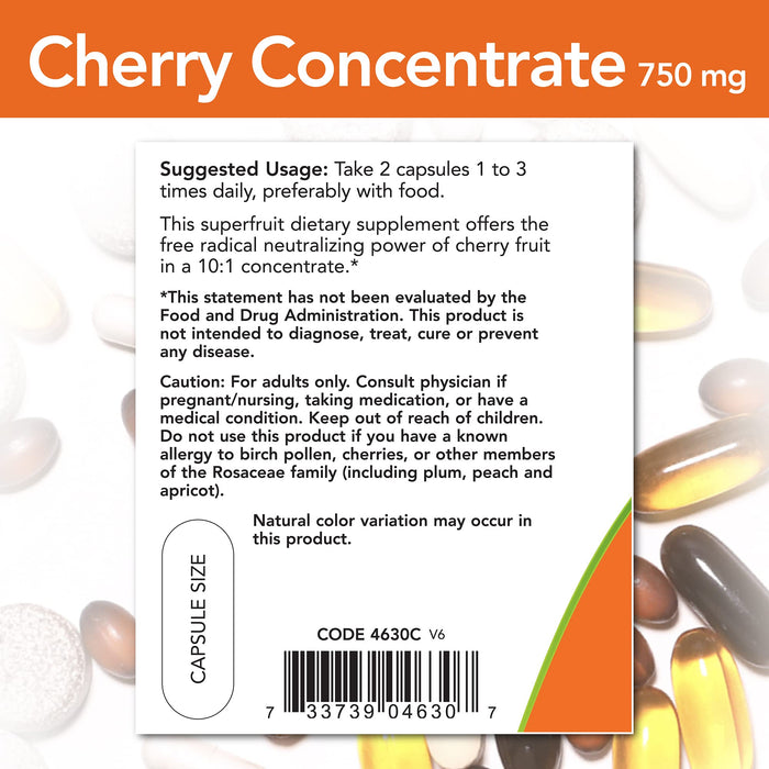 NOW Foods Cherry Concentrate, 750mg - 90 vcaps - Health and Wellbeing at MySupplementShop by NOW Foods