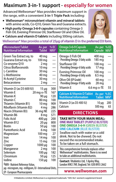 Vitabiotics Wellwoman Max Omega 3-6-9 With Calcium & Vitamin D Tablets