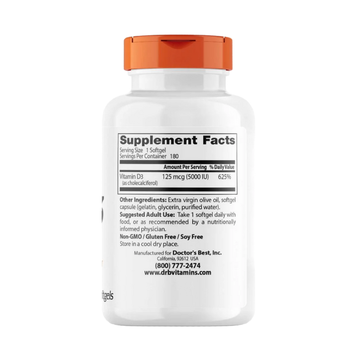 Doctor's Best Vitamin D3 125 mcg (5,000 IU) 180 Softgels