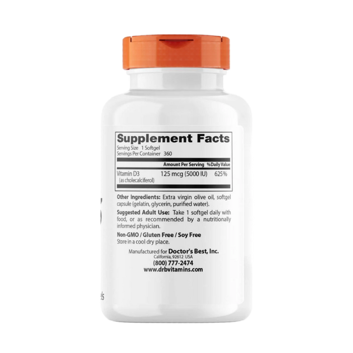 Doctor's Best Vitamin D3 125 mcg (5,000 IU) 360 Softgels