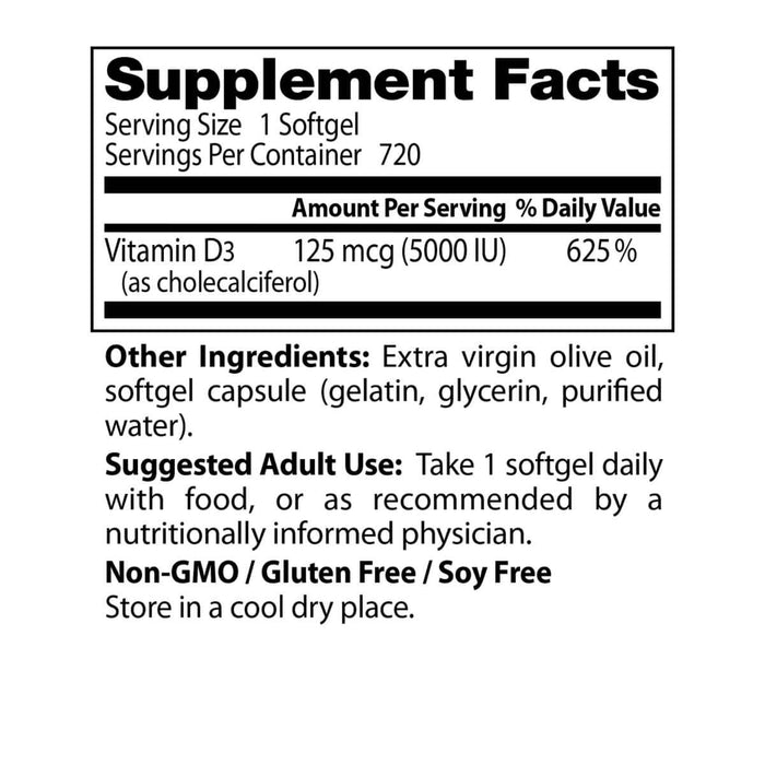 Doctor's Best Vitamin D3 125 mcg (5,000 IU) 720 Softgels - Vitamins & Minerals at MySupplementShop by Doctor's Best