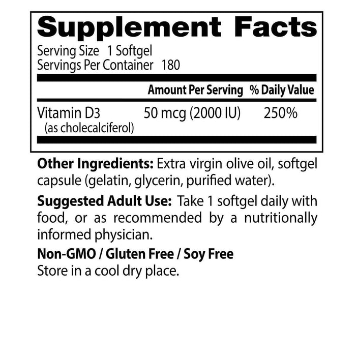 Doctor's Best Vitamin D3 50 mcg (2,000 IU) 180 Softgels - Vitamins & Minerals at MySupplementShop by Doctor's Best