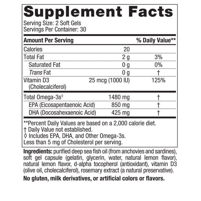 Nordic Naturals Ultimate Omega Xtra 1480mg with Vitamin D3 60 Softgels (Lemon) - Omegas, EFAs, CLA, Oils at MySupplementShop by Nordic Naturals