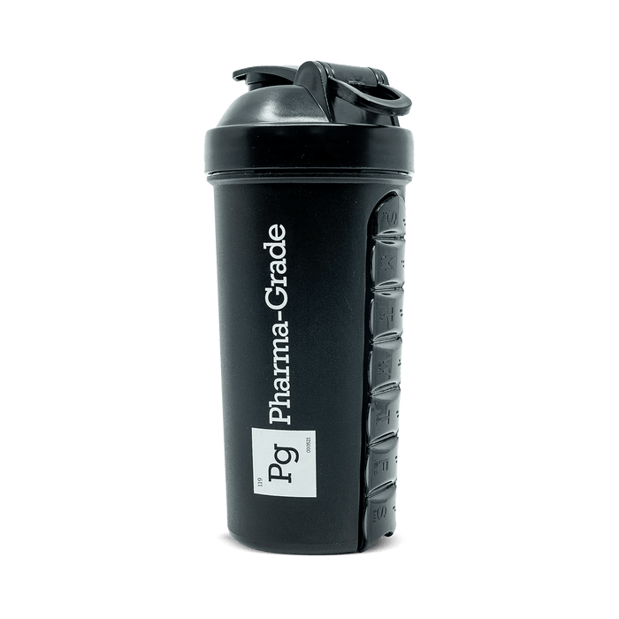 Pharma Grade 700ml Black Protein Shaker with 7-Day Pill Box - Stylish & Durable