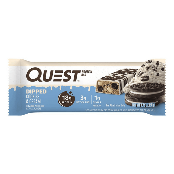 Quest Nutrition Bar 12x60g Dipped Cookies & Cream at MySupplementShop.co.uk