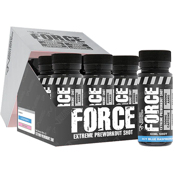 Refined Nutrition FORCE Pre-Workout Shots 12 x 60ml Icy Blue Raspberry | Premium Pre Workout at MYSUPPLEMENTSHOP.co.uk