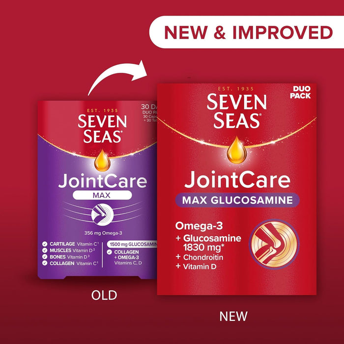 Seven Seas JointCare MAX GLUCOSAMINE 2X30 Capsules – High Strength Glucosamine with Omega-3 & Chondroitin