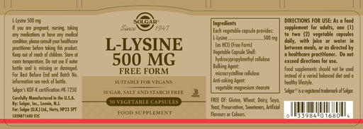 Solgar L-Lysine 500mg 30x50 CAP