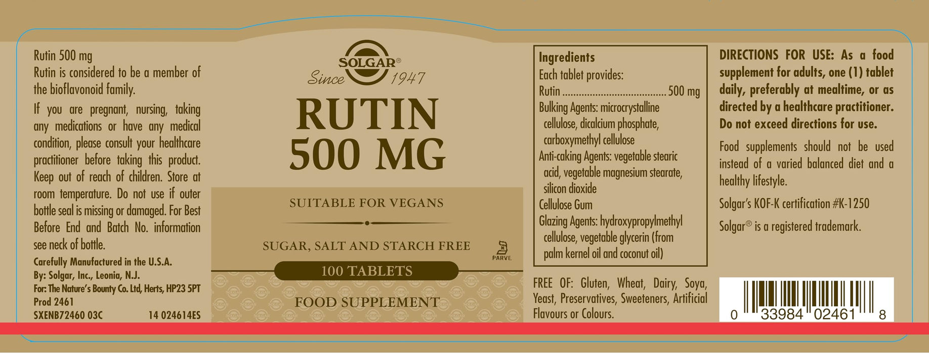 Solgar Rutin 500mg 25x100 TAB