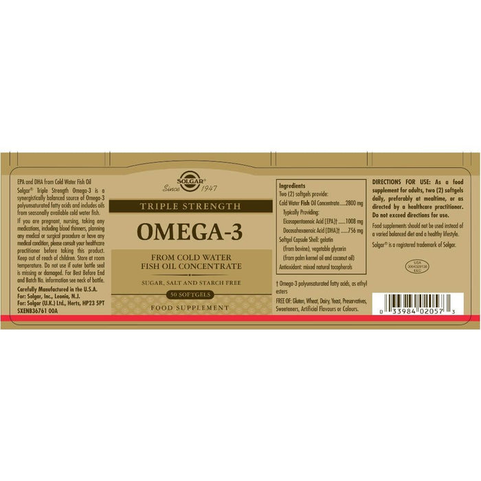 Solgar Triple Strength Omega-3 Softgels Pack of 50 - Brain & Memory at MySupplementShop by Solgar