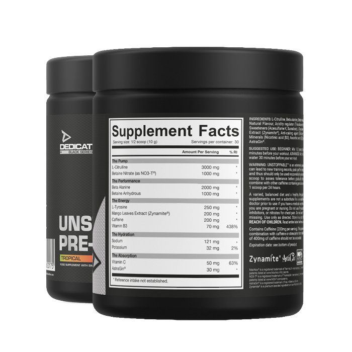 Dedicated Nutrition Unstoppable Pre Workout 300g - Booster d'entraînement légendaire