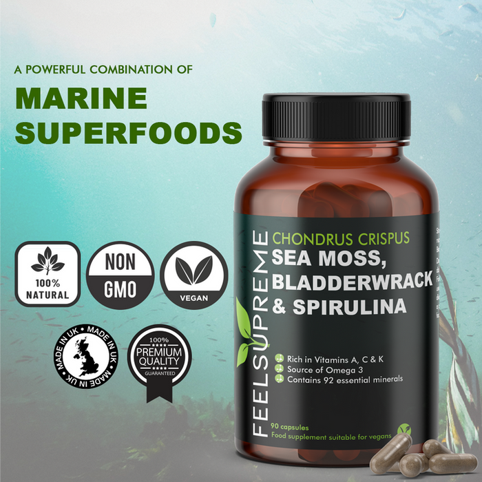 Feel Supreme Seamoss with Bladderwrack and Spirulina | Detox Blend 90Veg Caps - Sports Supplements at MySupplementShop by Feel Supreme