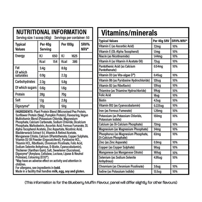 Trained By JP Plant Based Vegan Protein 2kg Blueberry Muffin