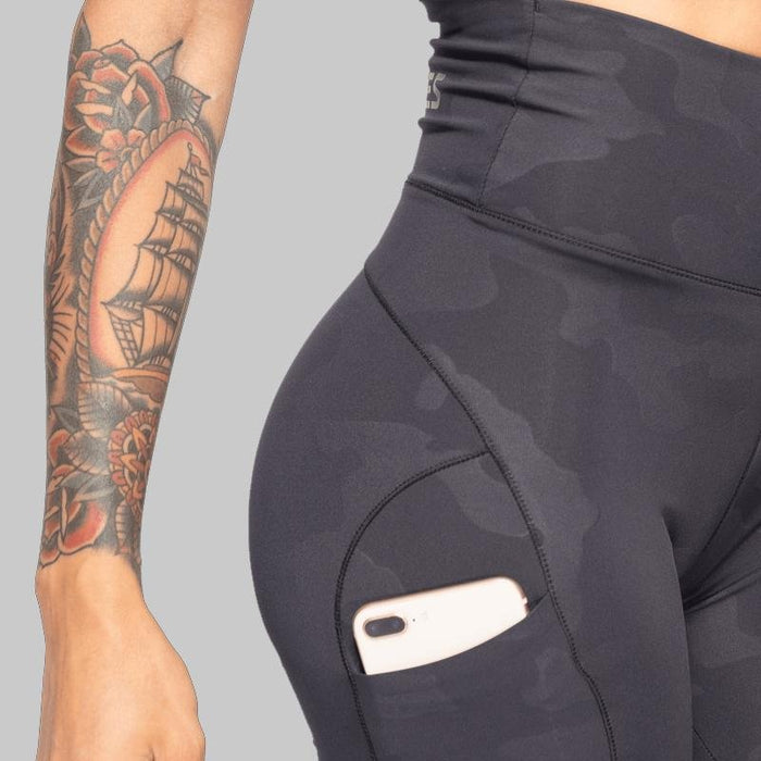 Better Bodies High Waist Leggings- Black Camo - Large - High Waist Leggings at MySupplementShop by Better Bodies