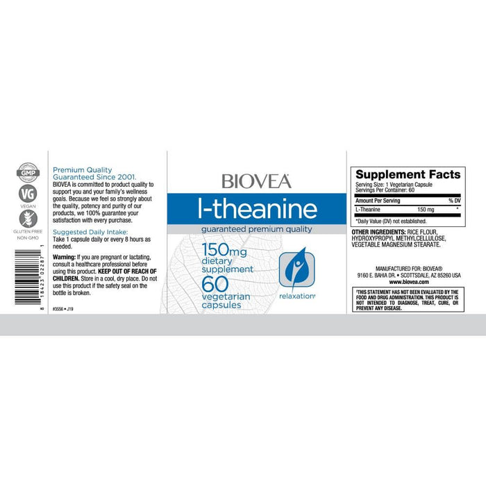 Biovea L-Theanine 150mg 60 Vegetarian Capsules Best Value Brain & Memory at MYSUPPLEMENTSHOP.co.uk