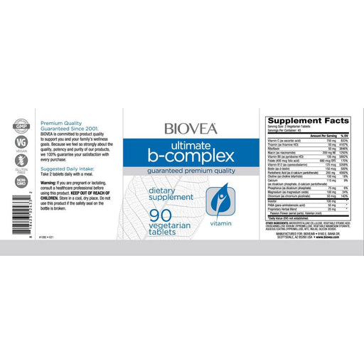 Biovea Ultimate B Complex 500mg 90 Tablets - Energy & Vitality at MySupplementShop by Biovea