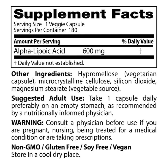 Doctor's Best Alpha-Lipoic Acid 600 mg 180 Veggie Capsules | Premium Supplements at MYSUPPLEMENTSHOP