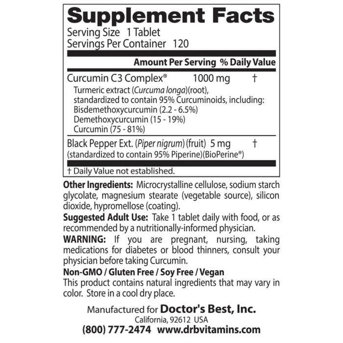 Doctor's Best Curcumin 1,000mg 120 Tablets | Premium Supplements at MYSUPPLEMENTSHOP