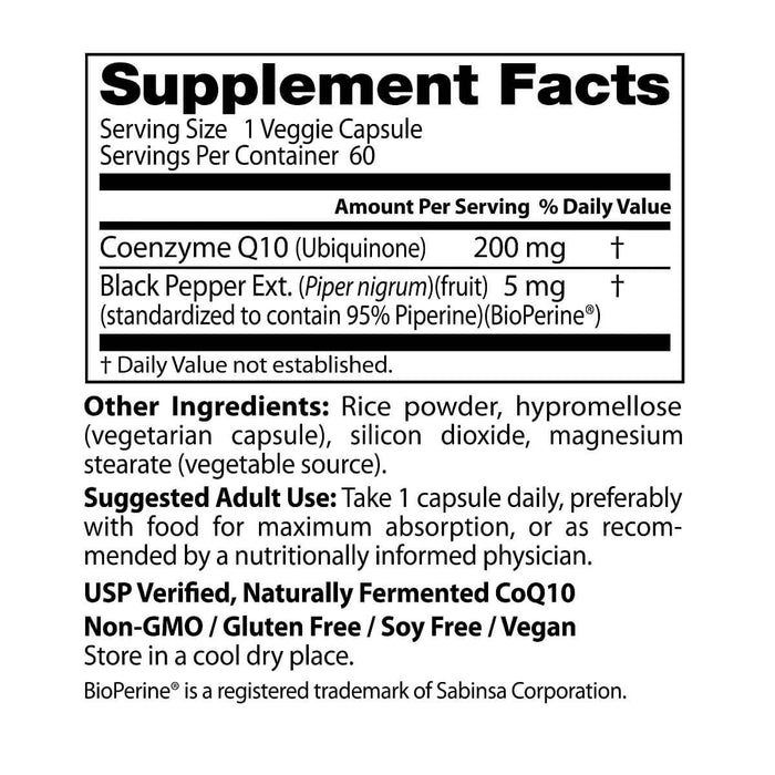 Doctor's Best High Absorption CoQ10 with BioPerine 200 mg 60 Veggie Capsules - Health and Wellbeing at MySupplementShop by Doctor's Best