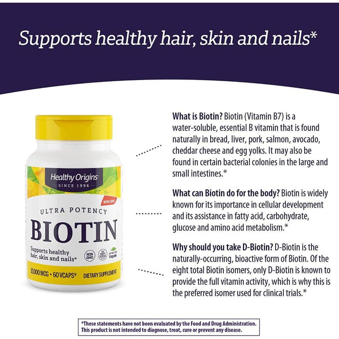 Healthy Origins Biotin 10,000mcg 60 Veggie Capsules | Premium Supplements at MYSUPPLEMENTSHOP