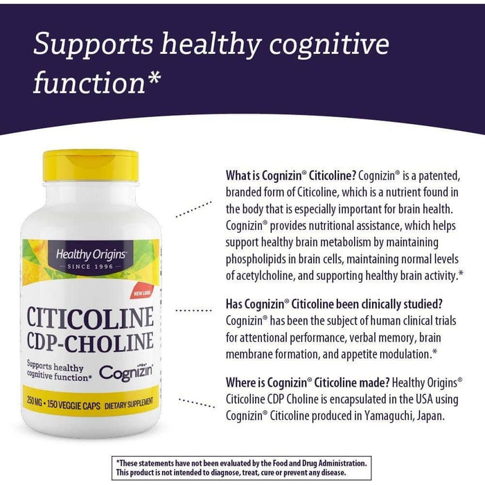 Healthy Origins Cognizin Citicoline 250mg 150 Veggie Capsules - Brain & Memory at MySupplementShop by Healthy Origins