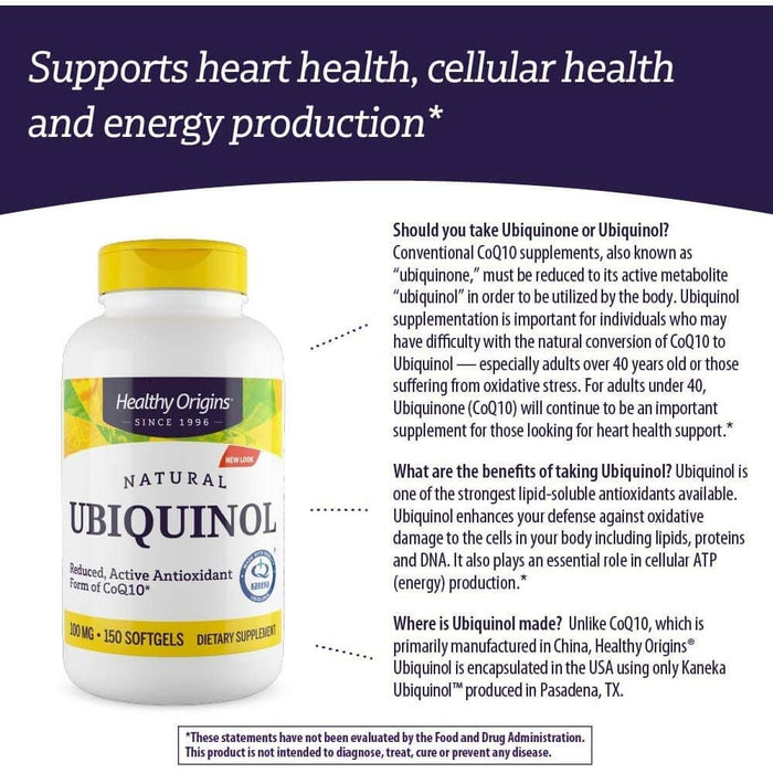 Healthy Origins Ubiquinol 100mg 150 Softgels | Premium Supplements at MYSUPPLEMENTSHOP