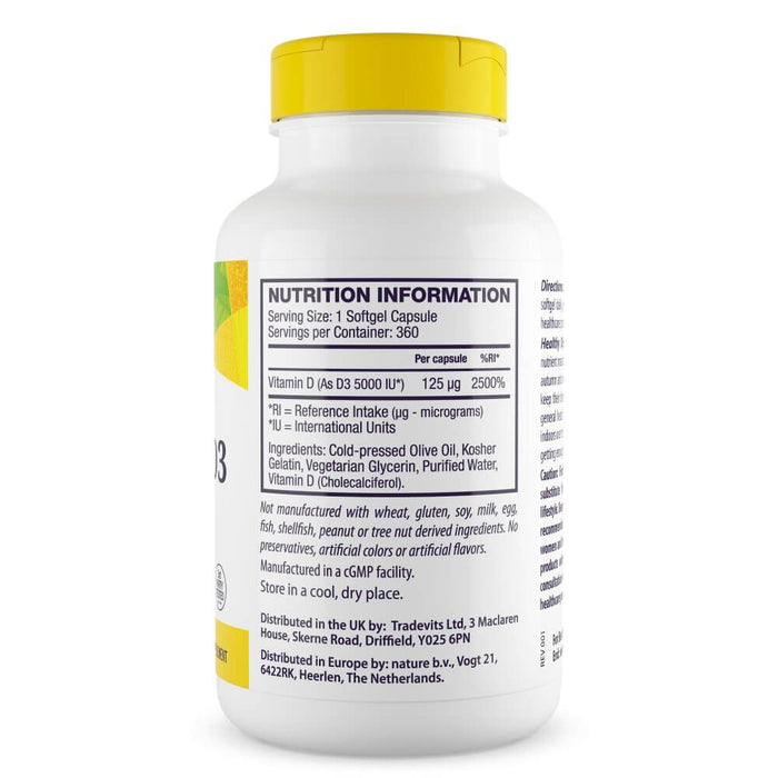 Healthy Origins Vitamin D3 5,000iu 360 Softgels - Immune Support at MySupplementShop by Healthy Origins