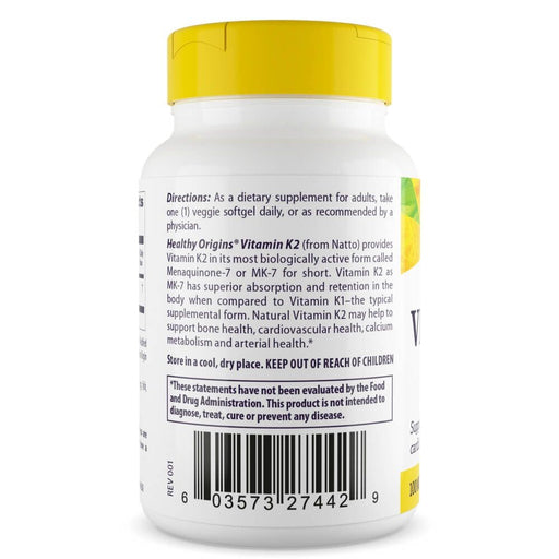 Healthy Origins Vitamin K2 as MK-7 100mcg 60 Veggie Softgels - Heart Health at MySupplementShop by Healthy Origins