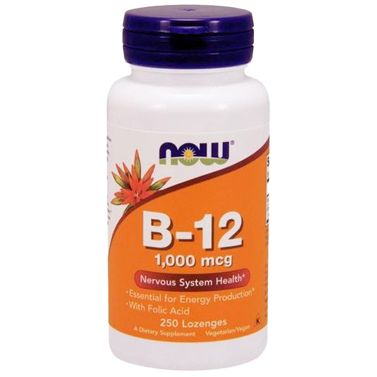 NOW Foods Vitamin B-12 with Folic Acid, 1000mcg - 250 lozenges