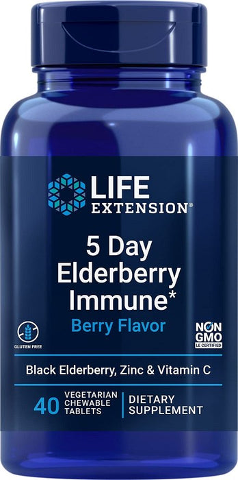 Life Extension 5 Day Elderberry Immune, Berry 40 chewable tabs - Vitamins & Minerals at MySupplementShop by Life Extension