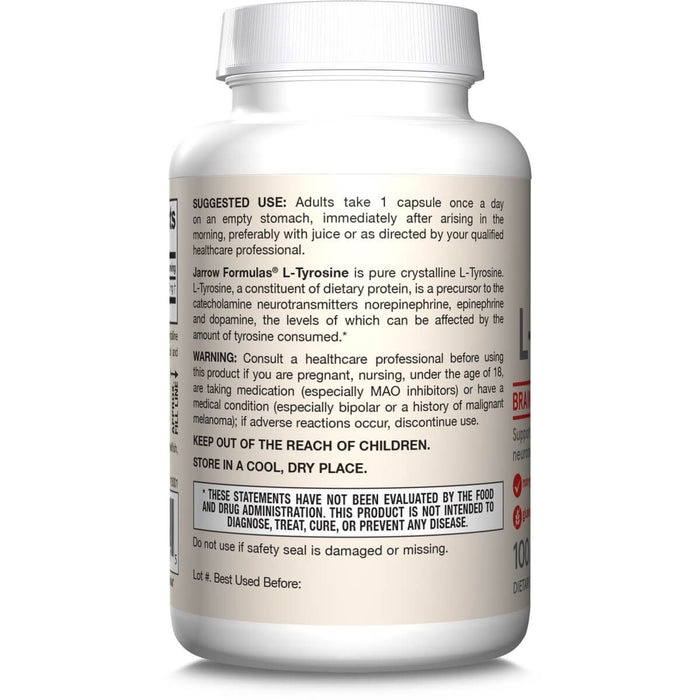 Jarrow Formulas L-Tyrosine 500mg 100 Capsules - Amino Acids and BCAAs at MySupplementShop by Jarrow Formulas