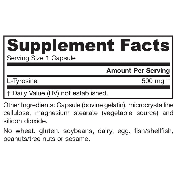 Jarrow Formulas L-Tyrosine 500mg 100 Capsules - Amino Acids and BCAAs at MySupplementShop by Jarrow Formulas