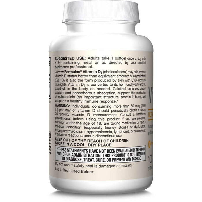 Jarrow Formulas Vitamin D3 62.5 mcg (2500 IU) 100 Softgels | Premium Supplements at MYSUPPLEMENTSHOP