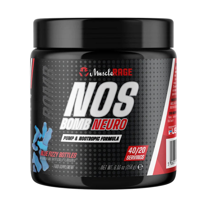 Muscle Rage NOS Bomb Neuro : Pré-entraînement sans stimulation pour des pompes et une concentration améliorées 256 g