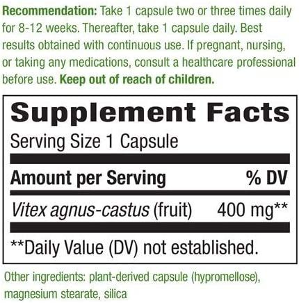 Nature's Way Vitex Fruit 400mg 100 Vegan Capsules | Premium Supplements at MYSUPPLEMENTSHOP