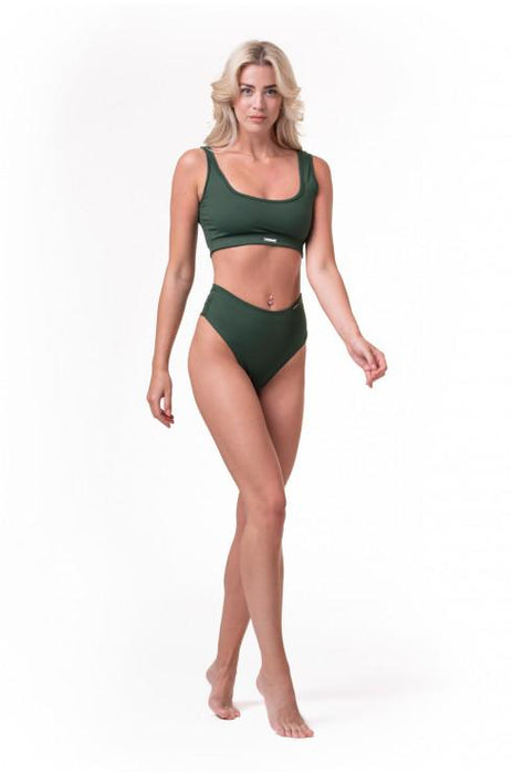 Nebbia High-Waist Retro Bikini Bottom 555 - Dark Green - Bikini Bottom at MySupplementShop by Nebbia