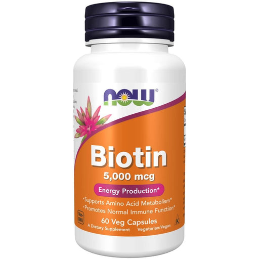 NOW Foods Biotin 5,000 mcg 60 Veg Capsules | Premium Supplements at MYSUPPLEMENTSHOP