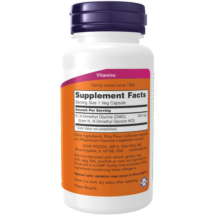 NOW Foods DMG (N-Dimethyl Glycine) 125 mg 100 Veg Capsules - Health and Wellbeing at MySupplementShop by NOW Foods