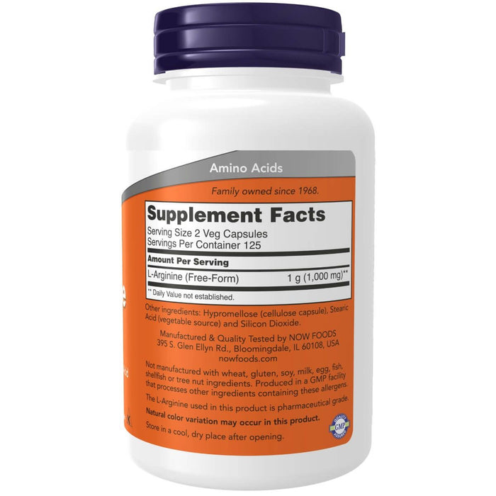 NOW Foods L-Arginine 500 mg 250 Veg Capsules - Amino Acids and BCAAs at MySupplementShop by NOW Foods