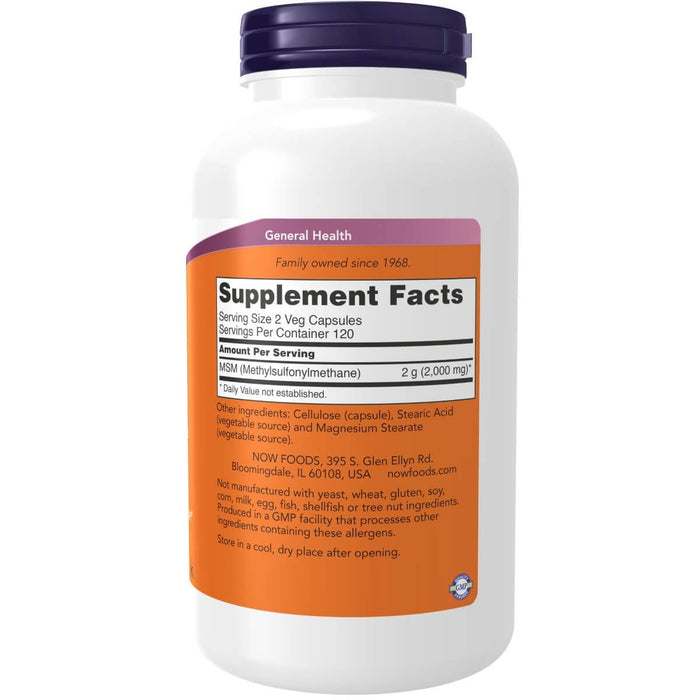 NOW Foods MSM (Methylsulfonylmethane) 1,000 mg 240 Veg Capsules | Premium Supplements at MYSUPPLEMENTSHOP