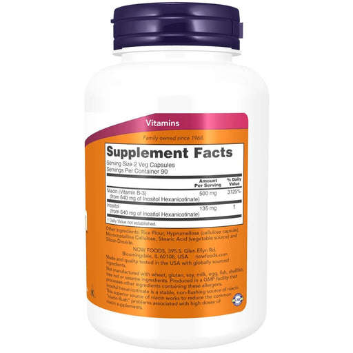 NOW Foods Niacin (Vitamin B-3) 250 mg Flush-Free 180 Veg Capsules | Premium Supplements at MYSUPPLEMENTSHOP