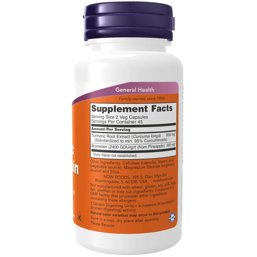 NOW Foods Turmeric & Bromelain 90 Veg Capsules - Joint Support at MySupplementShop by NOW Foods