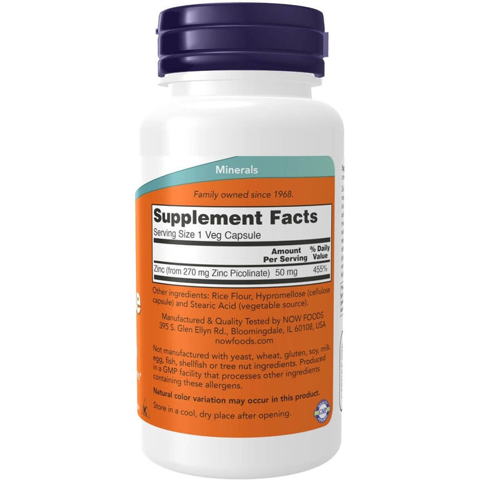 NOW Foods Zinc Picolinate 50 mg 120 Veg Capsules | Premium Supplements at MYSUPPLEMENTSHOP