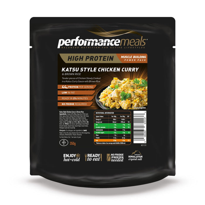 Performance Meals Sachet de repas protéiné 350 g de poulet, curry et riz brun style Katsu