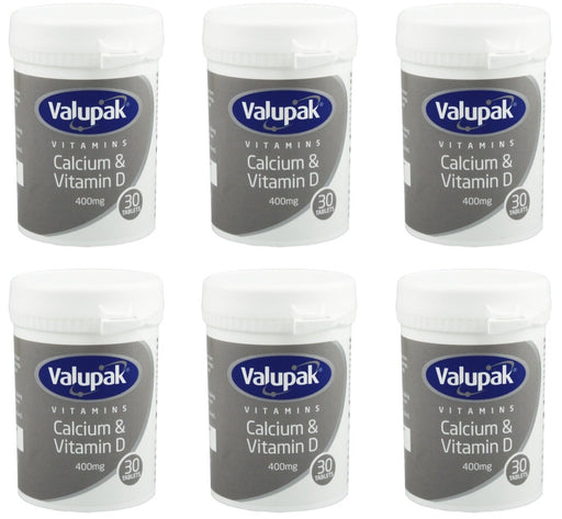 MySupplementShop Bone Care Valupak Calcium With Vitamin D 400mg 6 x 30 Tablets by Grace Nnvg